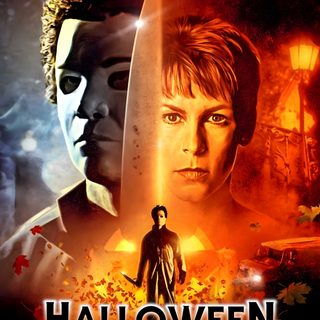 the movie poster for halloween h2o, which features two men with knives in their hands Halloween H20 Halloween H20 Poster, Halloween H20 Movie Poster, Halloween H20 20 Years Later Poster, maroon