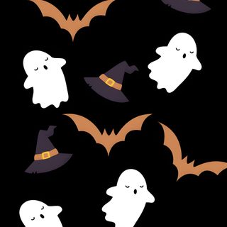 a bunch of bats flying through the air with ghost faces on them, all in different colors Aesthetic Halloween Elements Cute Halloween Backgrounds, Boo Halloween, Cute Cute Halloween, black