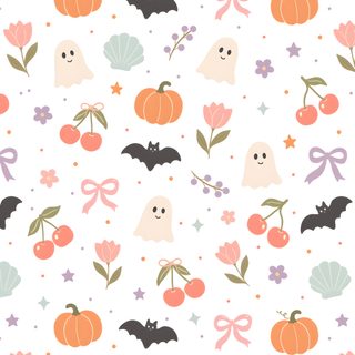 a halloween themed wallpaper with pumpkins, bats and other decorations on it's white background Halloween Pastel Ideas Iconic, Ipad Background, Phone Patterns, Halloween Photos, Ghost Pumpkin, white