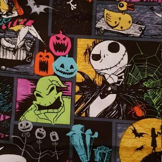 an image of halloween themed fabric with jack and sally characters on the front, in various colors Halloween Night Before Christmas Nbc Background, Halloween Jack And Sally, Jack And Sally Phone, dark slate gray