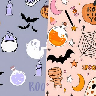 two different halloween themed wallpapers with pumpkins, bats and other items on them Cute Halloween Cc Relevant silver