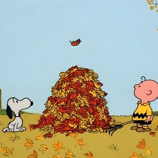 a charlie brown thanksgiving scene with snoop and the peanuts on top of a pile of leaves Charlie Brown Halloween Laptop Cute Fall Gifs Snoopy, Snoopy Pumpkin Patch Gif, Happy Fall Snoopy Gif, light steel blue