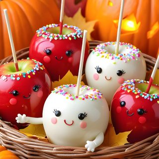 apples with sprinkles on them are in a basket next to pumpkins Halloween Candy Iphone Thanksgiving, Android Vintage, Cute Food Art, Holiday, Chocolate Caramels,