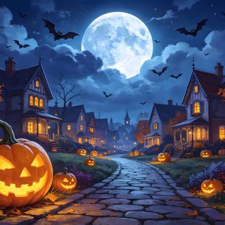 halloween scene with pumpkins and full moon Halloween Village Ideas dark slate gray