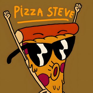 a slice of pizza with sunglasses on it and the words pizza steve written above it Halloween Pizza Cartoon Pizaa Steve, Pizza Steve, Pizza Cartoon Background, Pizza Steve Character, sienna