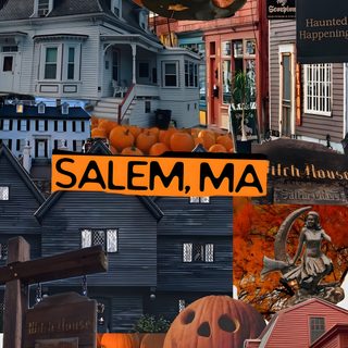 a collage of halloween images with the words salem ma in orange, black and white Salem Halloween Aesthetic Salem Background, Salem Massachusetts During Halloween, Fall In Salem Massachusetts Aesthetic, dark olive green
