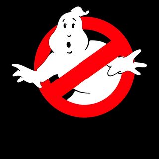 a ghost with arms outstretched in front of a red and white sign that says no ghost Ghostbusters Halloween Kate Mckinnon, Ghostbusters 1984, Ghostbusters 3, Tv Program, Ghostbusters Logo, black