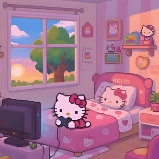 the hello kitty bedroom is decorated in pink and purple Cute Hello Kitty Halloween Gif Sanrio Gif, Fondos De Pantalla De Parejas Enamoradas, Hello Kitty Aesthetic, rosy brown