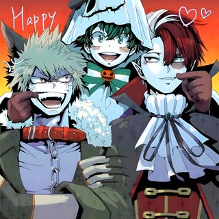 an image of three people dressed up as witches and werewolvess with the caption happy halloween My Hero Academia Halloween Anime Halloween, Hottest Anime Characters, Hero, 5 Anime, dim gray