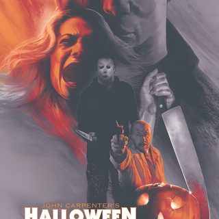 a movie poster for halloween with two people and a jack - o'- lantern Halloween 1978 Michael Myers Halloween 1978 Sam Halloween Movie, Halloween 3 Fan Art, Sam The Halloween Movie, dim gray