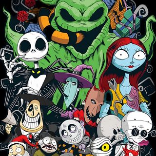 an image of cartoon characters with pumpkins and jack - o'- lantern faces Cute Halloween Nightmare Before Christmas Nightmare Before Christmas Cartoon, Halloween Oogie Boogie, Nightmare Before Christmas All Characters, dark olive green