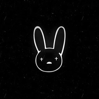 a black and white photo with a bunny face drawn on it's back side Bad Bunny Halloween Hello Kitty, Bad Bunny Logo White, Black Bad Bunny, Bunny,