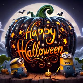 two minion characters sitting on top of a pumpkin Minion Halloween Desktop Minions Halloween Gif, Minion Halloween Quotes, Minion Halloween Desktop, dark slate gray