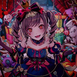 an anime character standing in front of a mirror with many other characters around her, Pjsk Halloween Splatter Party Miku, Halloween Pjsk Cards, Project Sekai Halloween Cards, dark slate gray