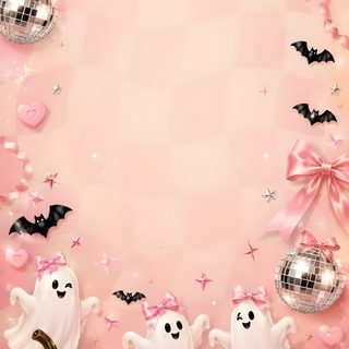 halloween background with pumpkins and ghost decorations Pink Coquette Halloween peach puff