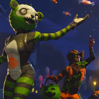a group of animated characters standing in front of a building with pumpkins on it Fortnite Halloween Nightmare Before Christmas Fortnite, Fortnite Halloween Background, Fortnite Background Gif, dark slate gray