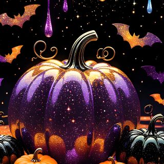 a painting of pumpkins and bats on a black background with colorful paint drips Halloween Glitter Iphone Halloween Live, Halloween Android, Glitter Phone, Beautiful Halloween, black