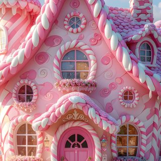 the pink house is decorated with candy canes Halloween Candy House dark gray