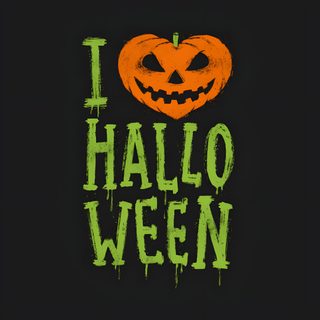 the words i love halloween written in green and orange on a black background with a pumpkin I Love Halloween I Love Halloween, Green Halloween Text, Halloween Pumpkin With Spooky Quote, black