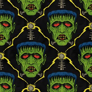 an image of a green zombie with red eyes Halloween Monster Pattern Vintage Horror, Classic Monsters, Cute Frankenstein, Retro Horror, black