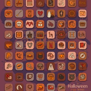the halloween icons are all different colors and sizes Halloween Icons Custom App Icons Free, Iphone Aesthetic Fall, Free Desktop Icons Aesthetic, dim gray