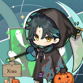 an anime character holding a broom and standing next to a pumpkin Genshin Impact Halloween sienna