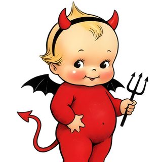 a drawing of a baby in devil costume holding a pair of scissors Kewpie Halloween Kewpie Devil Tattoo, Kewpie Devil, Vintage Kewpie Art, Kewpie Dolls Drawing, white