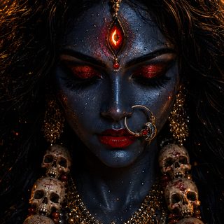 a woman with makeup and jewelry on her face Halloween Kali 2 Kali Picture, Maa Kali Images, Kali Ma, Mother Kali, Goddess Kali Images, Kali Mata, black