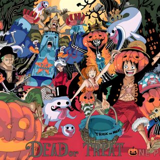 a group of cartoon characters standing in front of a halloween scene with pumpkins and jack - o'- lanterns Halloween One Piece Thanksgiving One Piece, One Piece Color Spread Halloween, One Piece Halloween 4k, sienna
