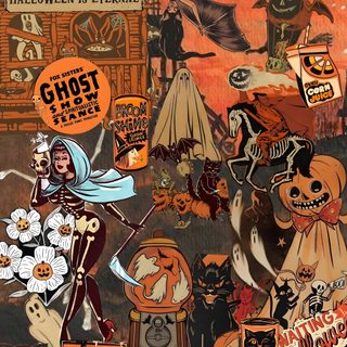 a collage of halloween stickers on a wall Vintage Halloween Collage Halloween Iphone Vintage, Vintage Halloween Aesthetic, Vintage Halloween Iphone, saddle brown