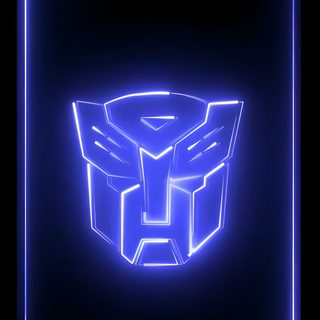 a blue neon sign with the shape of a robot's head in front of a black background Transformers Halloween Autobots, Transformers Gif, Optimus Prime Card, Transformers Live, black