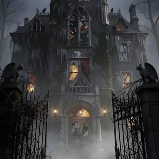 a creepy looking house with lots of windows Halloween Creepy House dark slate gray