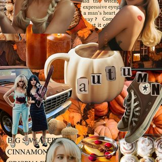 a collage of pumpkins, coffee cups and other items Sabrina Carpenter Halloween Fall Sabrina Carpenter, Halloween Sabrina Carpenter, Sabrina Carpenter Halloween, sienna