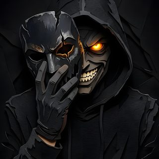a skeleton wearing a hooded jacket and holding a cell phone to his face with glowing eyes Halloween Mask black