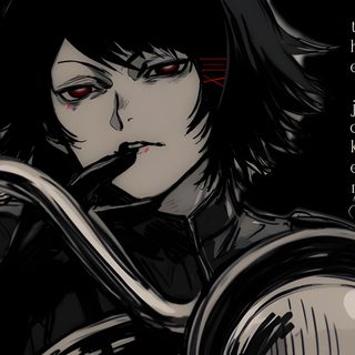 an anime character with dark hair and red eyes sitting on a motorbike in the dark Suzu Halloween Juuzou Suzuya Pfp Gif, Juuzou Suzuya Matching Pfp, Juuzo Pfp, Suzuya Icon, black