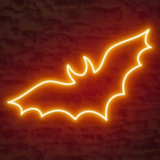 a neon sign with a bat on it's side in front of a brick wall Glowing Neon Halloween Neon Cool Orange, Neon Aesthetic Halloween, Neon Orange Iphone, Neon Orange, black