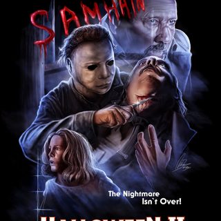 a movie poster for halloween ii with two people in the background and one person holding a knife Halloween 2 Halloween Ii 1981 Poster, Halloween 2 Movie, Scary Movie 4 Poster, black
