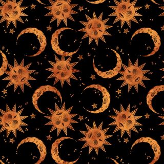 an orange and black background with stars and crescents Halloween Sun Pattern Alexander Mcqueen Scarf, Orange Background With Stars And Moon, Fall Celestial, black