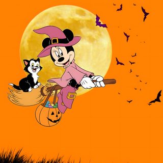 a mickey mouse flying in the sky with bats Minnie Halloween Mickey Mouse Halloween Iphone, Minnie Halloween, Background Mickey Minnie Halloween, dark orange