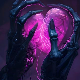 an alien hand holding a heart shaped object with lightning in the sky behind it on a purple background Halloween Skeleton Hand Purple Dark Hearts, Heart Skeleton, Goth Valentines Day, Spooky Phone, black