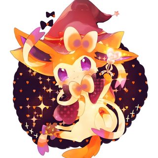 an animal with a hat on its head and stars around it's neck, standing in front of a white background Halloween Sylveon Hd Anime Art Inspiration, Colorful Witch Illustration, Cute Anime Witch With Hat, papaya whip