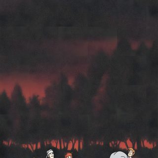 an animated scene with people dressed up as ghost and other characters on the sidewalk at night Scooby Doo Halloween Iphone Cartoon Halloween Background Aesthetic, Old School Halloween Background, Retro Halloween Aesthetic, dark slate gray