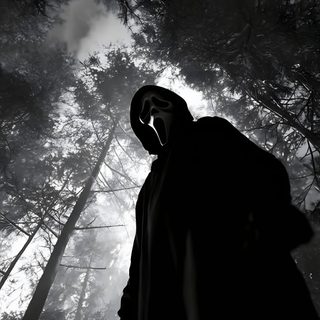 a man in a hooded suit holding a knife and looking up into the sky with trees behind him Horror Halloween Iphone With A Person Creepy Iphone, Phone 4k Black, Cool Ghostface, Scream 4k,