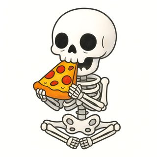 a skeleton eating a slice of pizza Halloween Pizza Cartoon Kawaii Skeleton Drawing, Halloween, Phone, Humor, Skeleton Eating Pizza, snow