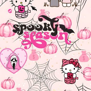 hello kitty halloween wallpaper with pumpkins, spider web and bow ties on it Cute Halloween Hello Kitty Hello Kitty Halloween, Pink Hello Kitty Iphone, Halloween Iphone Backgrounds, linen
