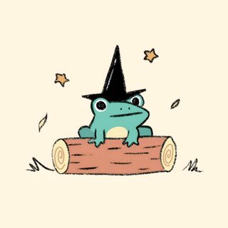 a frog sitting on top of a log with a witches hat on it's head Frog Halloween old lace