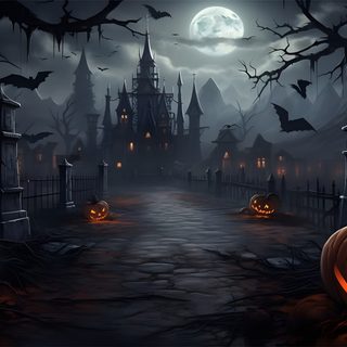 a halloween scene with pumpkins in the foreground and a castle in the background Halloween Castle Background dark slate gray