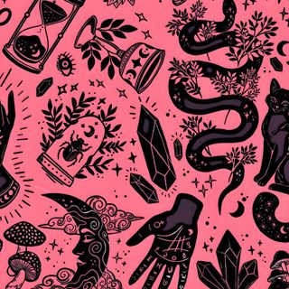 a pink background with black and white images on it Dark Pink Halloween Gothic Style Phone, Unique Lock Screen, 1920x1080 Desktop Backgrounds, pale violet red