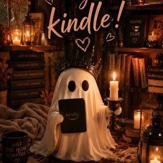 a ghost with a sign that says don't touch my kindle on it Bookish Halloween black