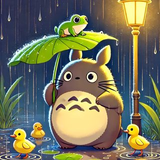 a painting of a totoro and ducklings in the rain Totoro Halloween Cute Totoro Images, Studio Ghibli Background Totoro, Studio Ghibli Aesthetic Totoro, dim gray